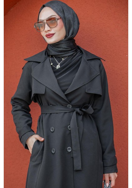 Rodi Uzun Astarlı Trençkot-Siyah fiyatları