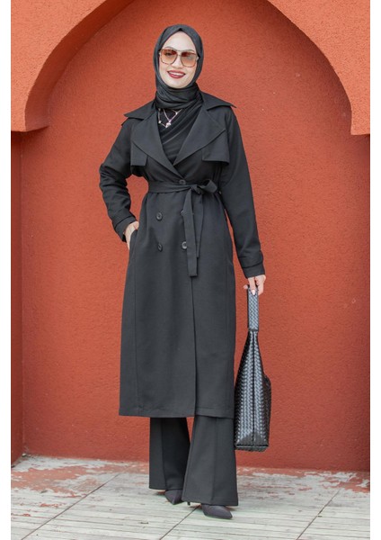 Rodi Uzun Astarlı Trençkot-Siyah fırsatları