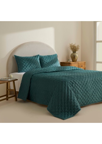 Granel Çift Kişilik Kadife Yatak Örtüsü Petrol