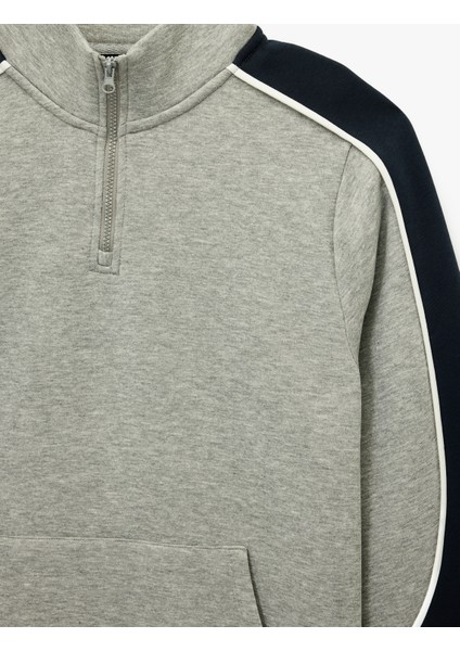 Uzun Kollu Fermuar Detaylı Kanguru Cepli Dik Yaka Sweatshirt modelleri