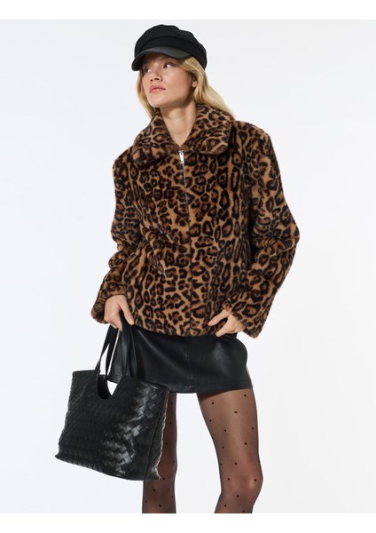 Suni Kürk Mont Leopar Desenli Crop Cepli Fermuarlı modelleri