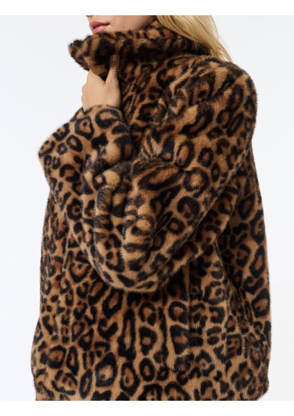 Suni Kürk Mont Leopar Desenli Crop Cepli Fermuarlı fırsatları
