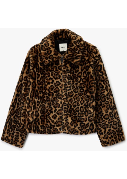 Suni Kürk Mont Leopar Desenli Crop Cepli Fermuarlı indirimleri