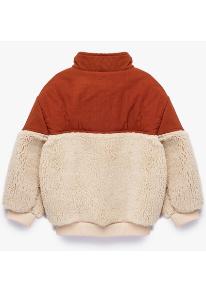 Dik Yaka Kumaş Detaylı Uzun Kollu Kanguru Peluş Mont fiyatları