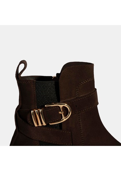 Kadın Kahve Ayarlanabilir Tokalı Süet Bot