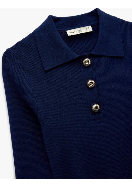 x Melis Ağazat - Uzun Kollu Yarım Düğme Detaylı Polo Yaka Triko Kazak modelleri