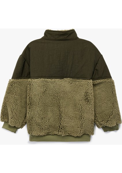 Dik Yaka Kumaş Detaylı Uzun Kollu Kanguru Peluş Mont fiyatları