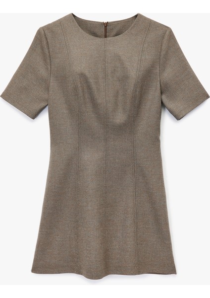 Dikiş Detaylı Bisiklet Yaka Kısa Kollu Viskon Karışımlı Mini Elbise modelleri