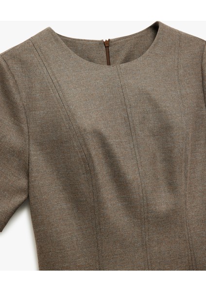 Dikiş Detaylı Bisiklet Yaka Kısa Kollu Viskon Karışımlı Mini Elbise indirimleri