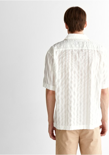 Erkek Krem Relaxed Fit Klasik Yaka Çizgili Gömlek fiyatları