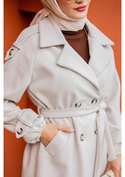 Celn Astarlı Apoletli Kaşe Kaban-Ekru fiyatları