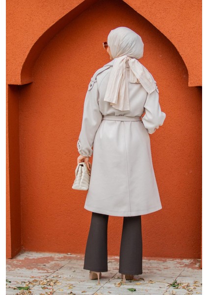 Celn Astarlı Apoletli Kaşe Kaban-Ekru fırsatları