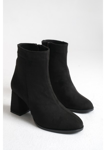 Siyah Süet Kadın Bot Kaymaz Taban Fermuarlı Kalın Topuk Diana modelleri