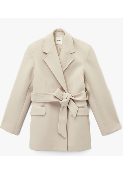 Kısa Kaban Kaşe Kemerli Cepli Kruvaze Uzun Kollu