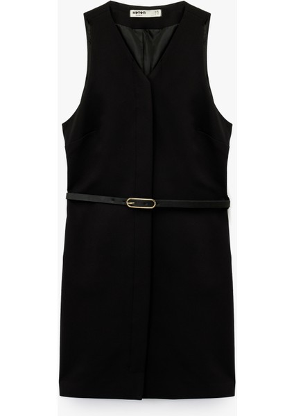 V Yaka Kolsuz Kemerli A Kesim Mini Elbise