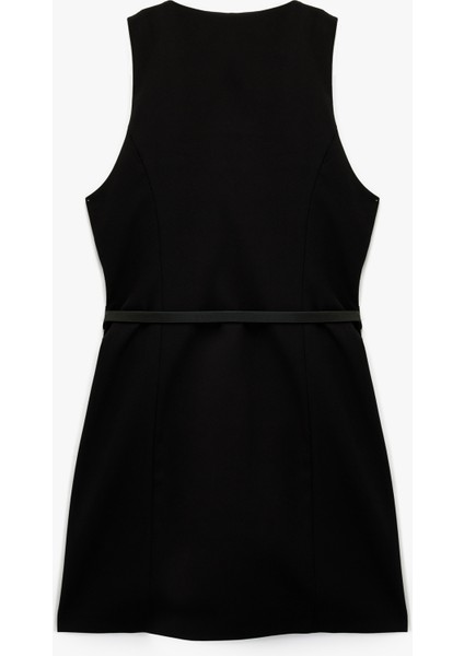 V Yaka Kolsuz Kemerli A Kesim Mini Elbise fiyatları