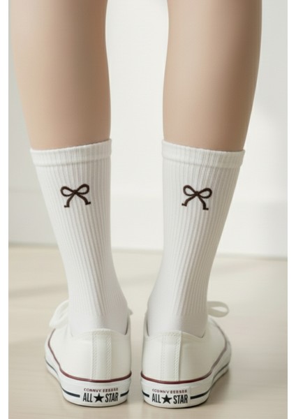 7 Renk Seçeneğiyle Fiyonk Nakışlı Ribanalı Pamuklu Konçlu Çorap | Öğrenci Çorabı | Unisex Spor ve Günlük Kullanım