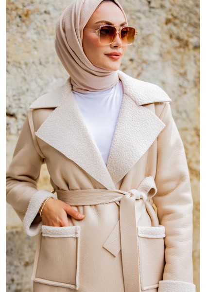Yün Kaplamalı Deri Kaban-Bej fiyatları