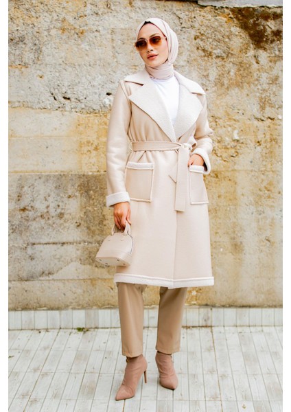 Yün Kaplamalı Deri Kaban-Bej indirimleri