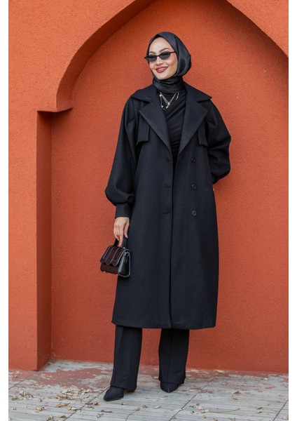 Olly Pileli Balon Kol Astarlı Kaşe Kaban-Siyah modelleri