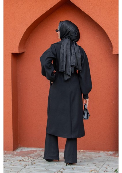 Olly Pileli Balon Kol Astarlı Kaşe Kaban-Siyah fırsatları