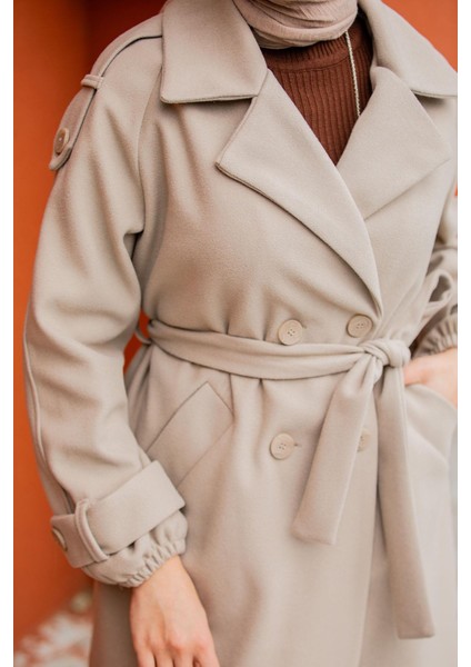 Celn Astarlı Apoletli Kaşe Kaban-Bej fiyatları