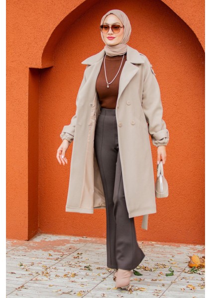 Celn Astarlı Apoletli Kaşe Kaban-Bej modelleri