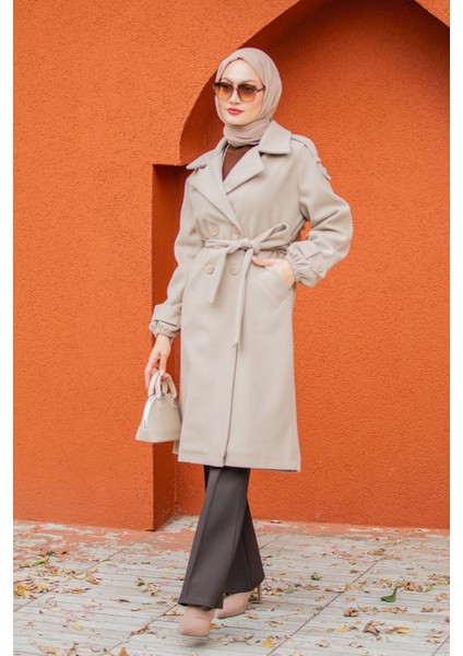 Celn Astarlı Apoletli Kaşe Kaban-Bej indirimleri