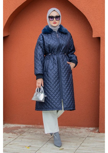 Kürk Yakalı Kapitone Kaban-Laci