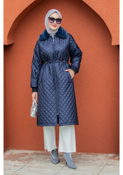 Kürk Yakalı Kapitone Kaban-Laci