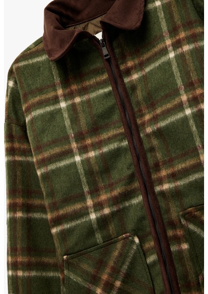 Fermuarlı Cepli Klasik Yaka Ekoseli Ceket modelleri