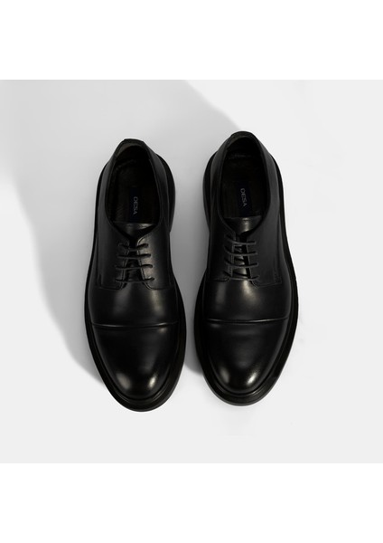 Erkek Siyah Bağcıklı Deri Klasik Ayakkabı