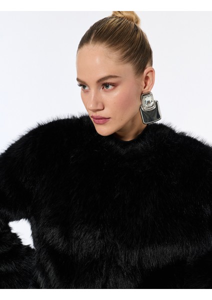 Suni Kürk Mont Crop Uzun Kollu Bisiklet Yaka indirimleri