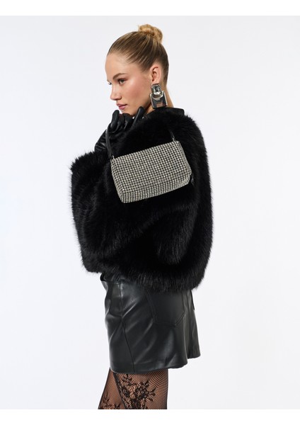 Suni Kürk Mont Crop Uzun Kollu Bisiklet Yaka