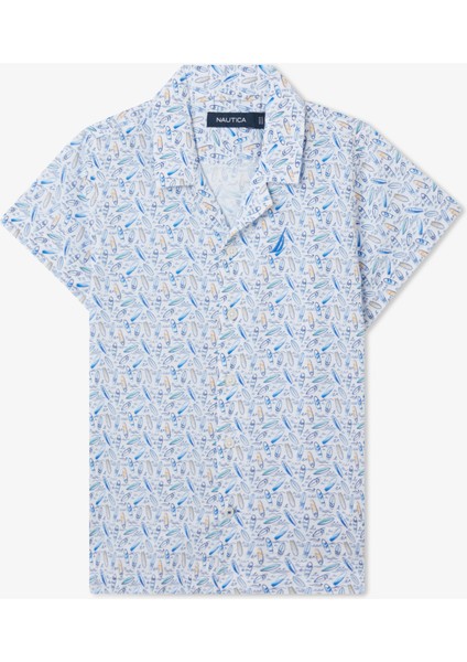 Erkek Çocuk Beyaz Classic Fit Baskılı Gömlek