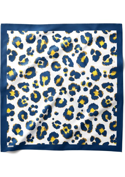 Lacivert Altın Leopar Desenli Bandana Fular