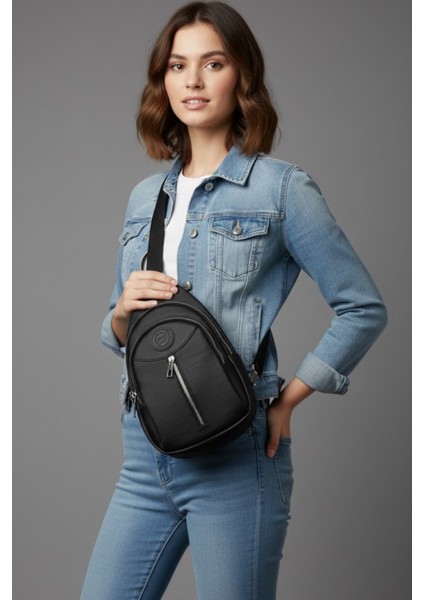 Unisex Su Geçirmez Krinkıl Kumaşlı Fermuarlı 3 Bölmeli Çapraz Body Bag Vücut modelleri