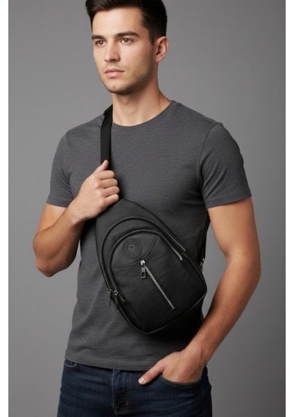 Unisex Su Geçirmez Krinkıl Kumaşlı Fermuarlı 3 Bölmeli Çapraz Body Bag Vücut fırsatları