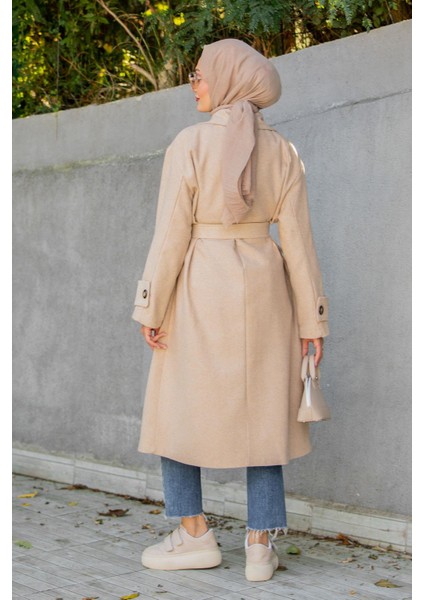 Milla Astarsız Yün Kaşe Kaban-Bej modelleri