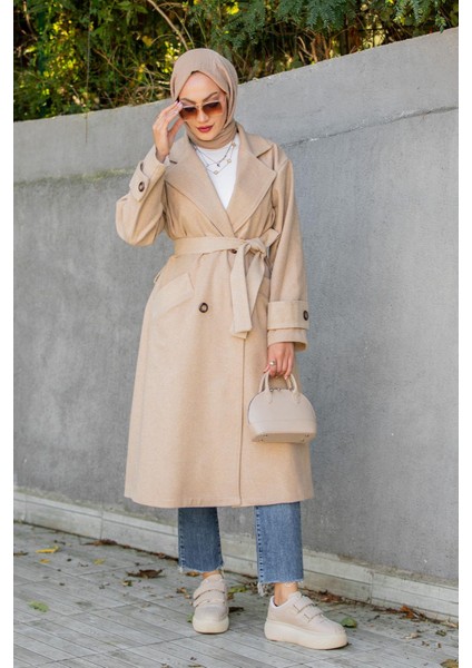 Milla Astarsız Yün Kaşe Kaban-Bej indirimleri