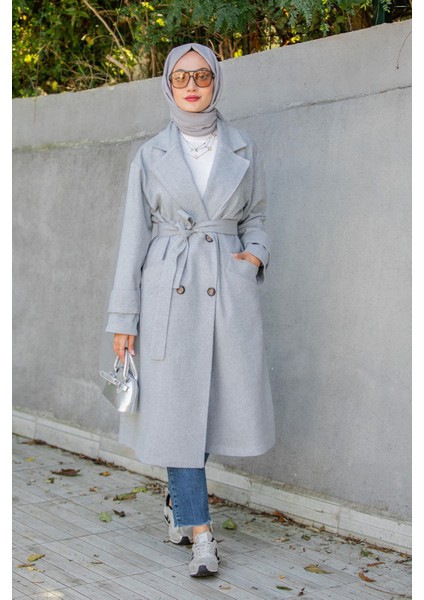 Milla Astarsız Yün Kaşe Kaban-Gri