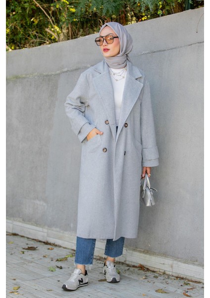 Milla Astarsız Yün Kaşe Kaban-Gri modelleri