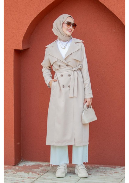 Rodi Uzun Astarlı Trençkot-Bej