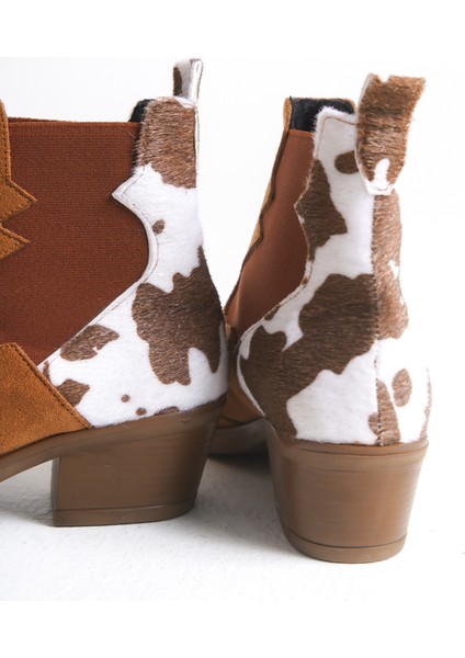 Kadın Bot Western Kovboy Taba Rengi Lastikli Nakış Detaylı Agatha fırsatları