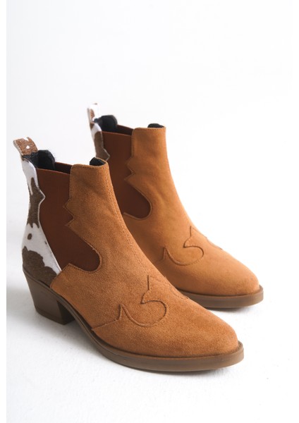 Kadın Bot Western Kovboy Taba Rengi Lastikli Nakış Detaylı Agatha indirimleri