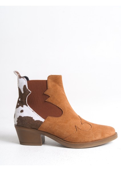 Kadın Bot Western Kovboy Taba Rengi Lastikli Nakış Detaylı Agatha