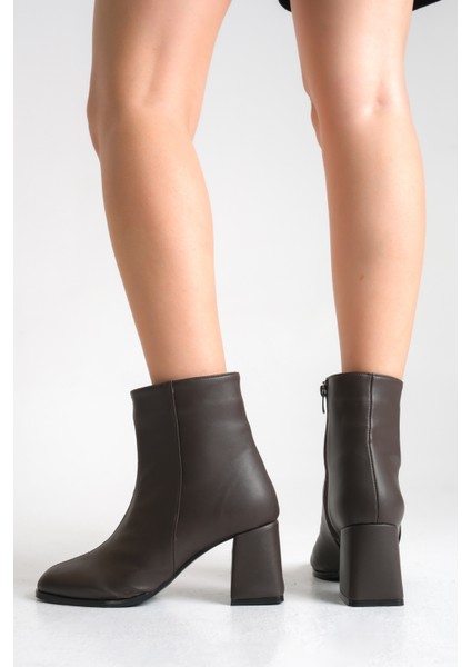 Kahverengi Deri Kadın Bot Kaymaz Taban Fermuarlı Kalın Topuk Diana fiyatları