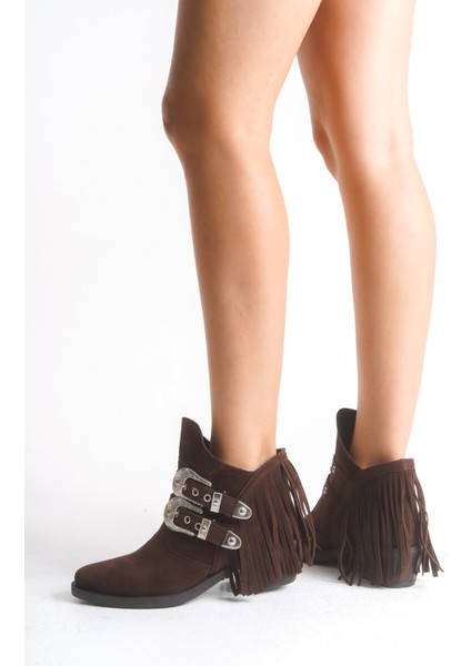 Kadın Bot Western Kovboy Kahverengi Püsküllü Metal Tokalı Metal Zımba Detaylı Berry modelleri