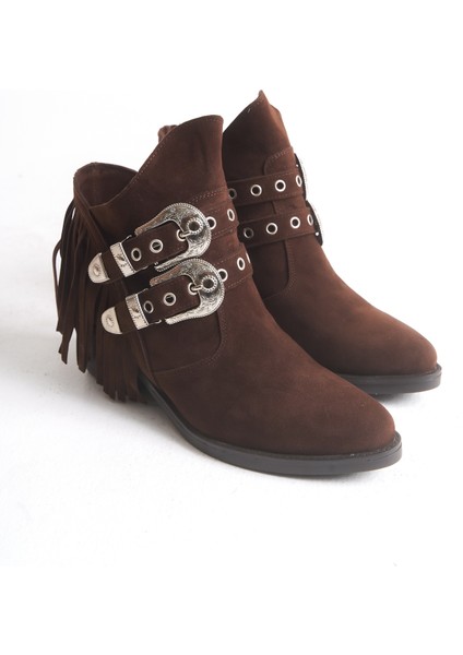 Kadın Bot Western Kovboy Kahverengi Püsküllü Metal Tokalı Metal Zımba Detaylı Berry indirimleri