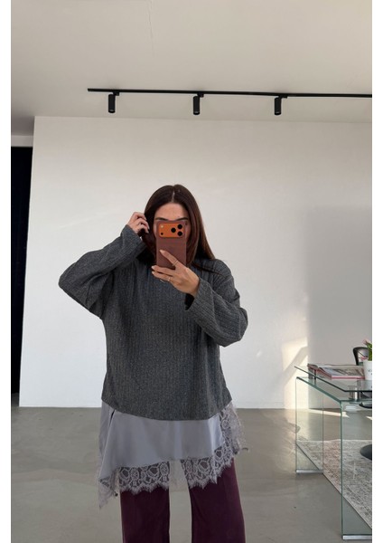 Altı Dantel Parçalı Fitilli Triko Bluz fiyatları